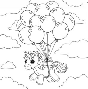 Coloriage 6 de ballons avec une licorne