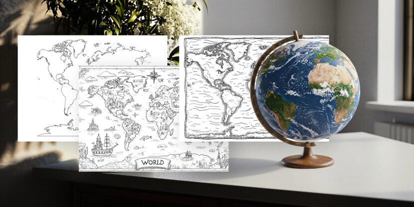Coloriages du carte du monde à imprimer gratuitement