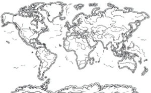 Coloriage 6 de la carte du monde avec contours doublés