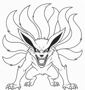 Coloriage 1 de Kyubi prêt à attaquer