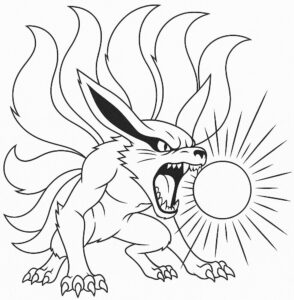 Coloriage 2 de Kyubi qui lance une attaque