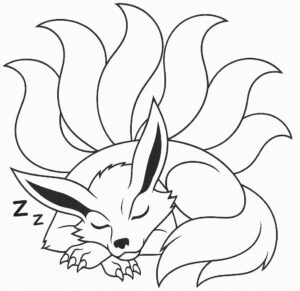 Coloriage 3 de Kyubi qui dort