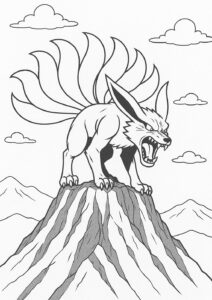 Coloriage 5 de Kyubi sur une montagne
