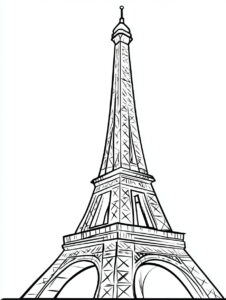 Coloriage 2 de la Tour Eiffel vue de biais