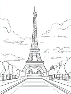 Coloriage 5 de la Tour Eiffel avec le champs de Mars