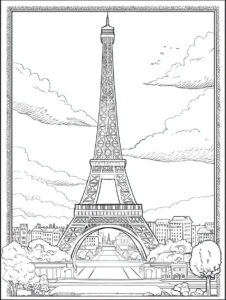 Coloriage 7 de la Tour Eiffel dans un cadre